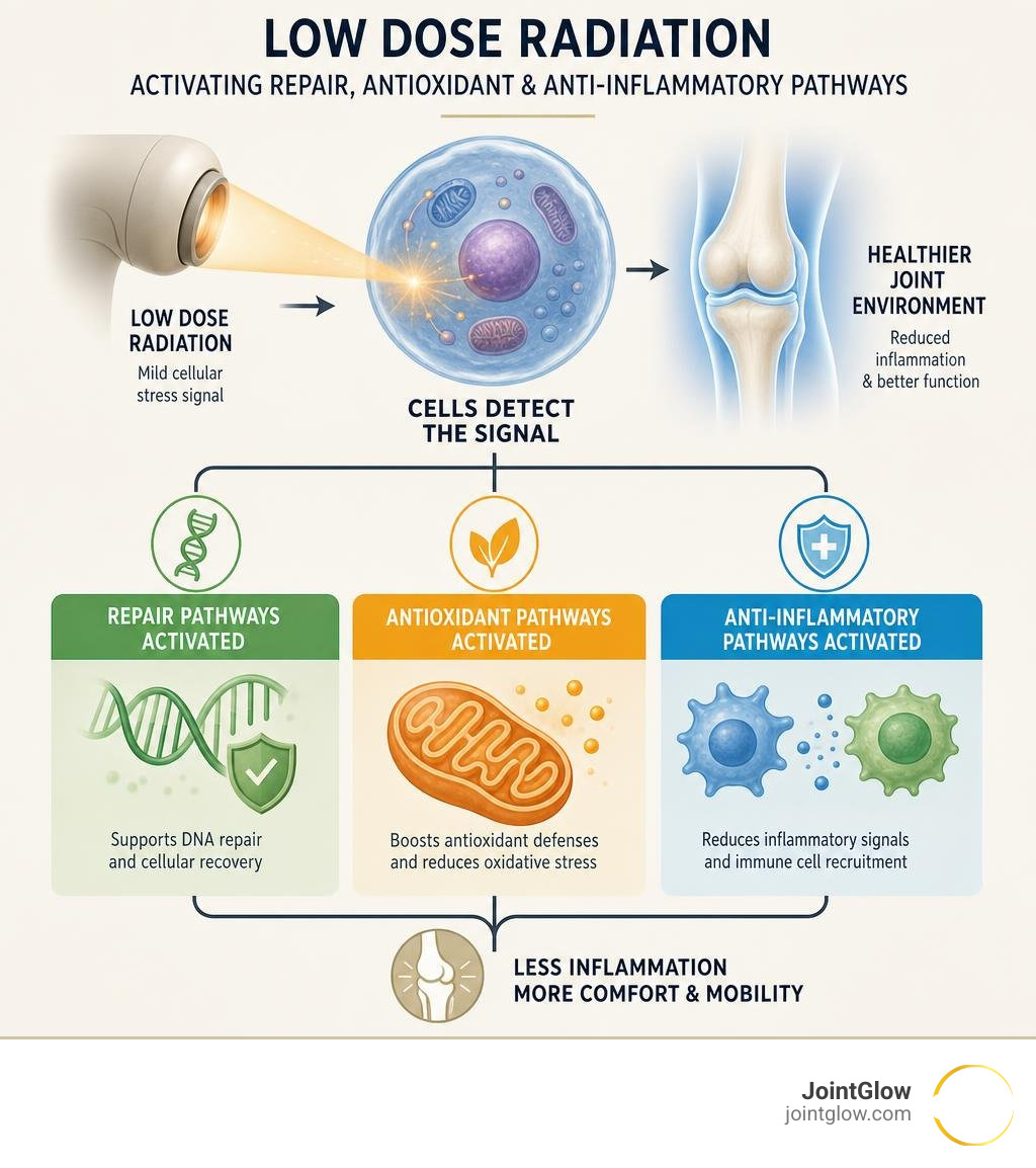 infographic of low dose radiation activating repair antioxidant and anti-inflammatory pathways infographic infographic of low dose radiation activating repair antioxidant and anti-inflammatory pathways infographic