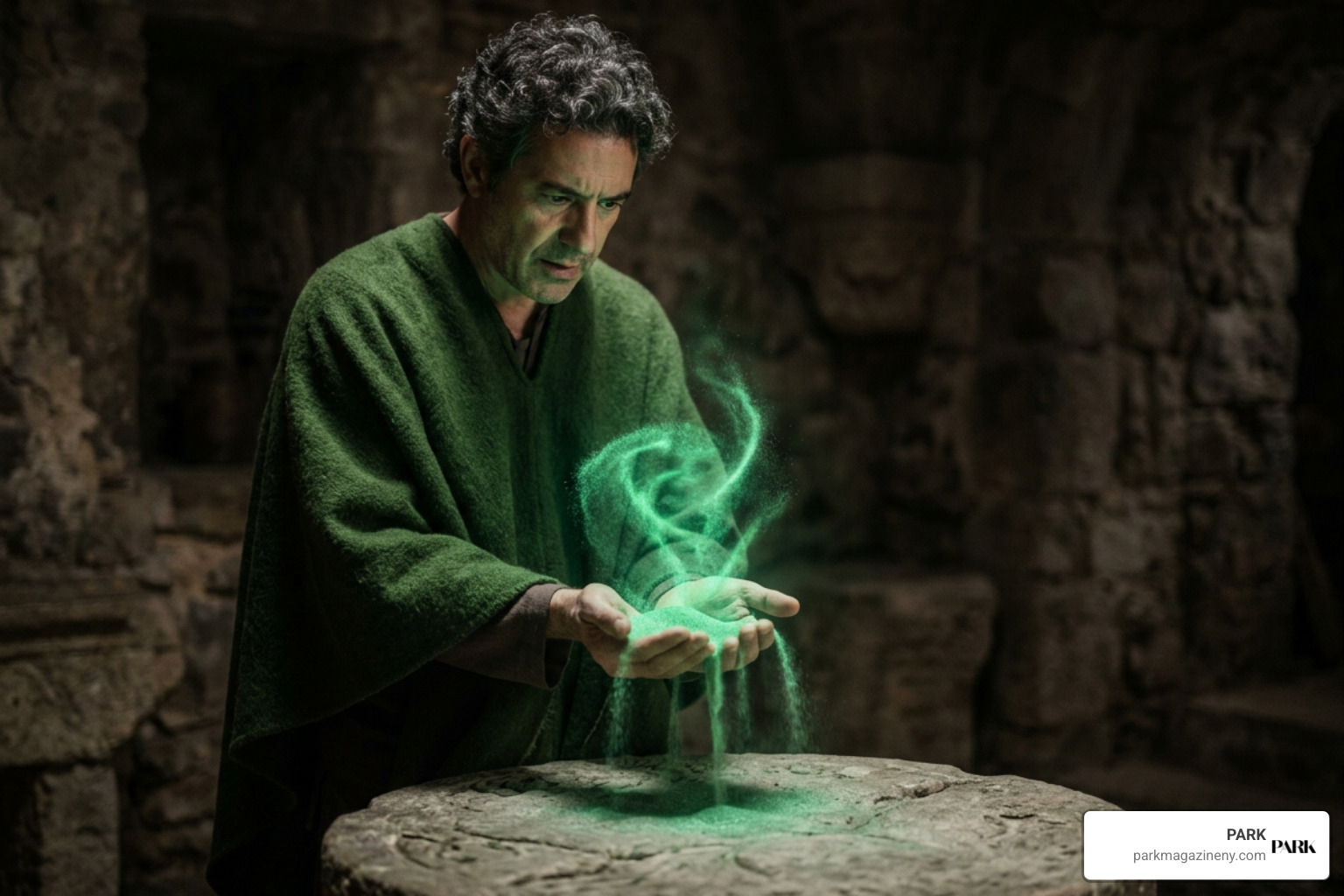 Bruno performing his emerald-green sand vision ritual Bruno performing his emerald-green sand vision ritual