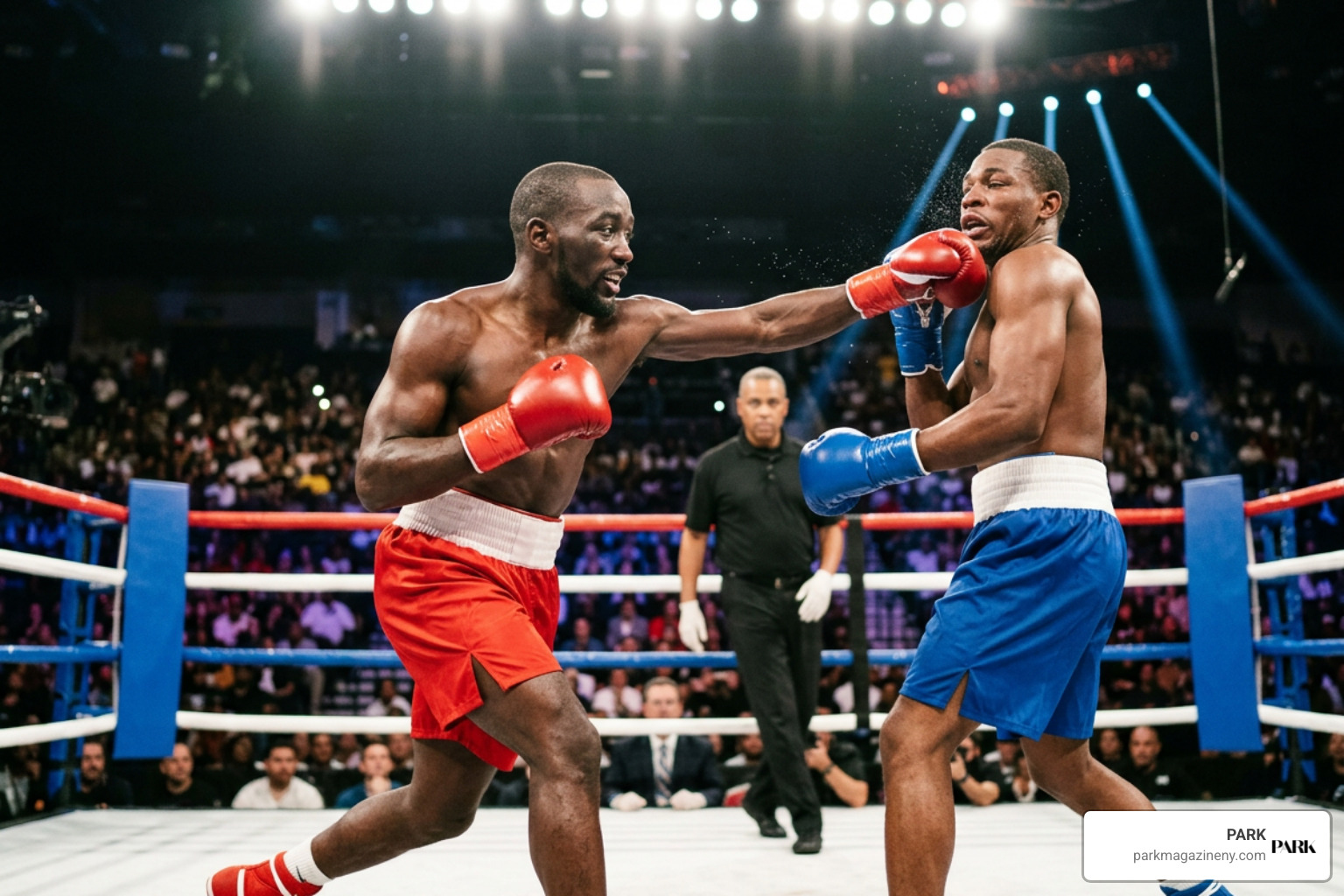 Terence Crawford landing a counter-punch during a world title fight Terence Crawford landing a counter-punch during a world title fight