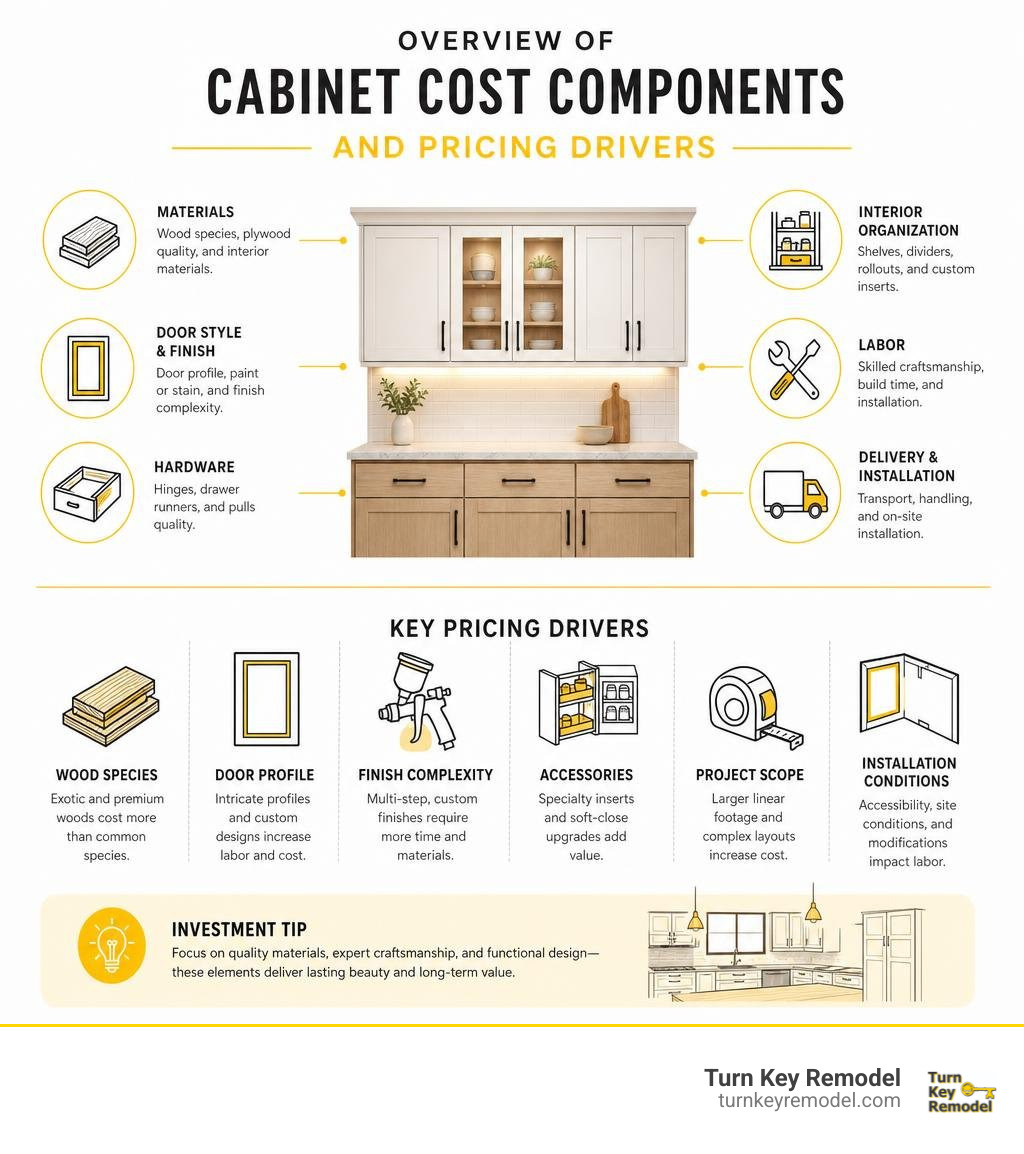 Overview of cabinet cost components and pricing drivers infographic Overview of cabinet cost components and pricing drivers infographic