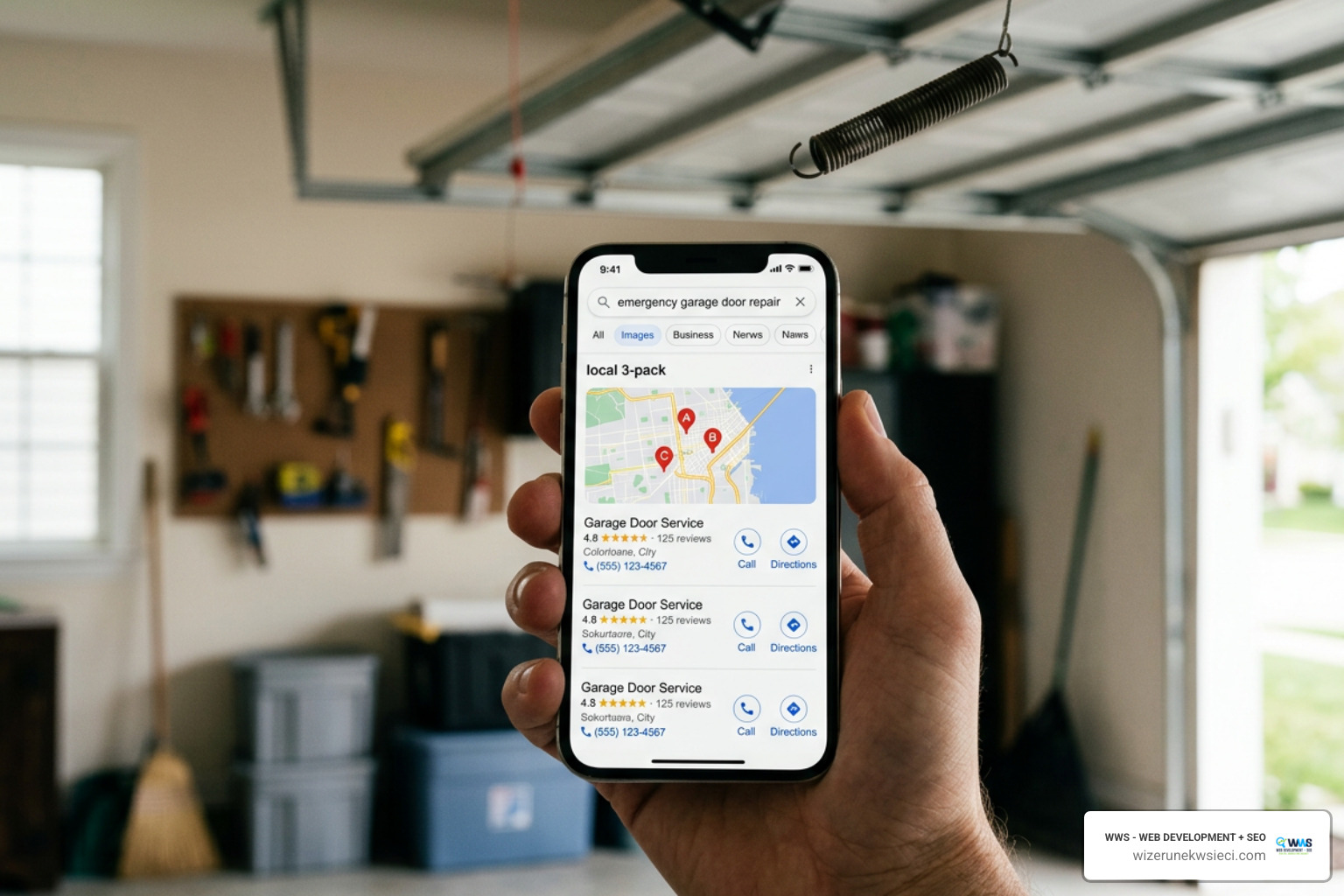 Local 3-pack search results for emergency garage door repairs
