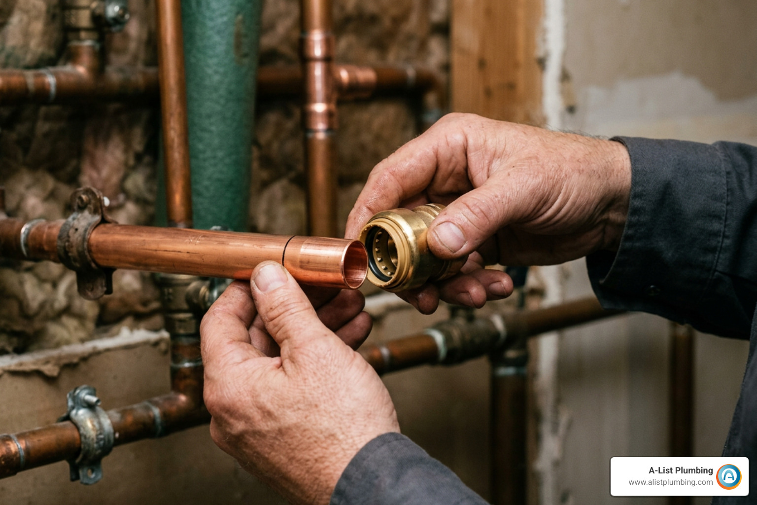 Installing a push-to-connect slip coupling on a prepared copper water pipe