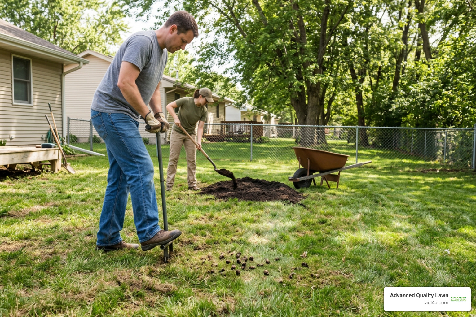 topdressing and aerating a small lawn