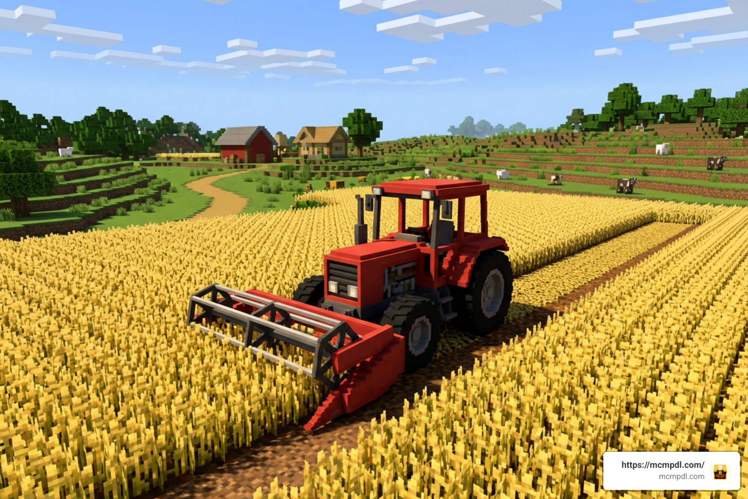 Tractor harvesting crops with specialized attachment in Minecraft Bedrock Tractor harvesting crops with specialized attachment in Minecraft Bedrock