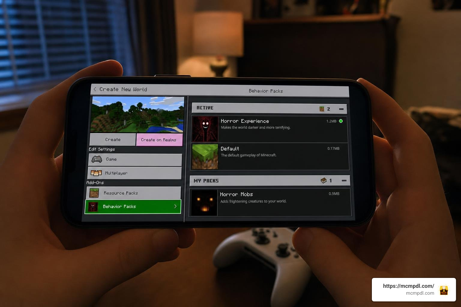 Minecraft Bedrock world settings and behavior pack activation screen