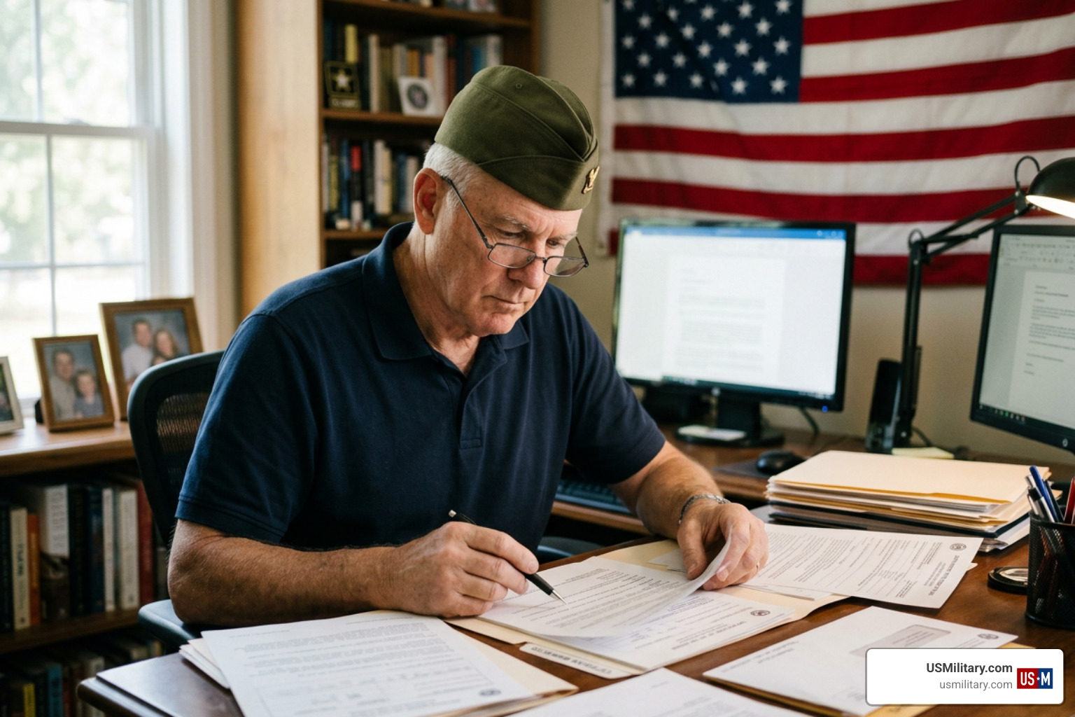 Legal documents and paperwork regarding veteran benefits