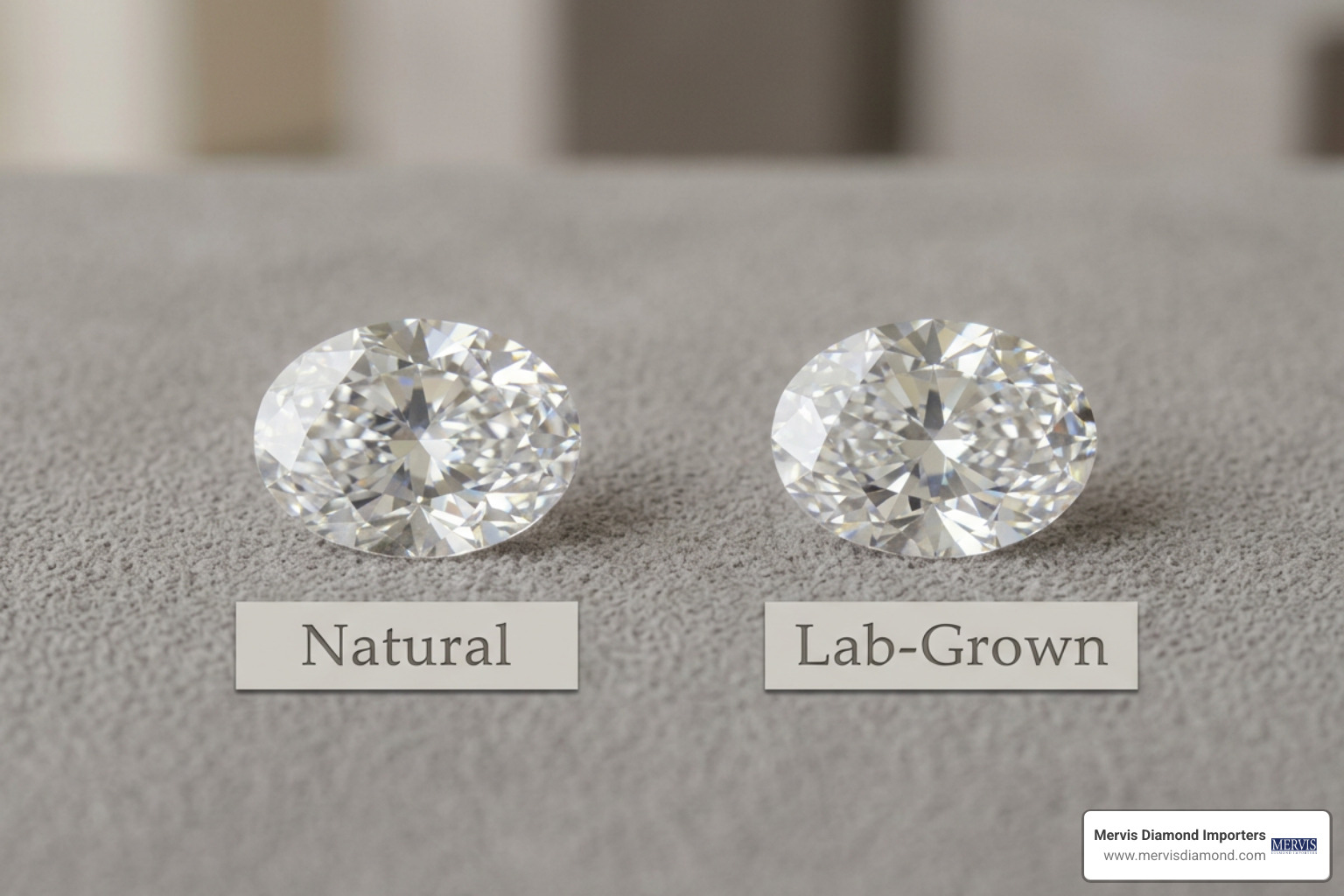 Natural versus lab-grown oval diamonds side by side