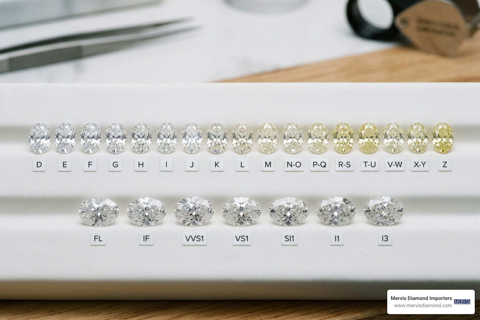 Diamond color and clarity grading scale for oval diamonds