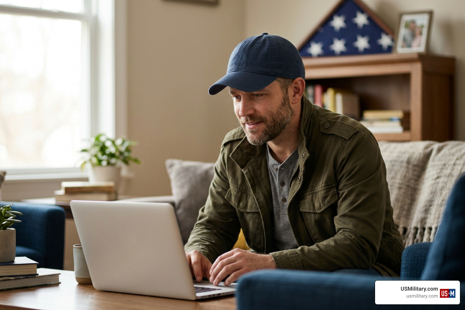 American veteran watching motivational video American veteran watching motivational video