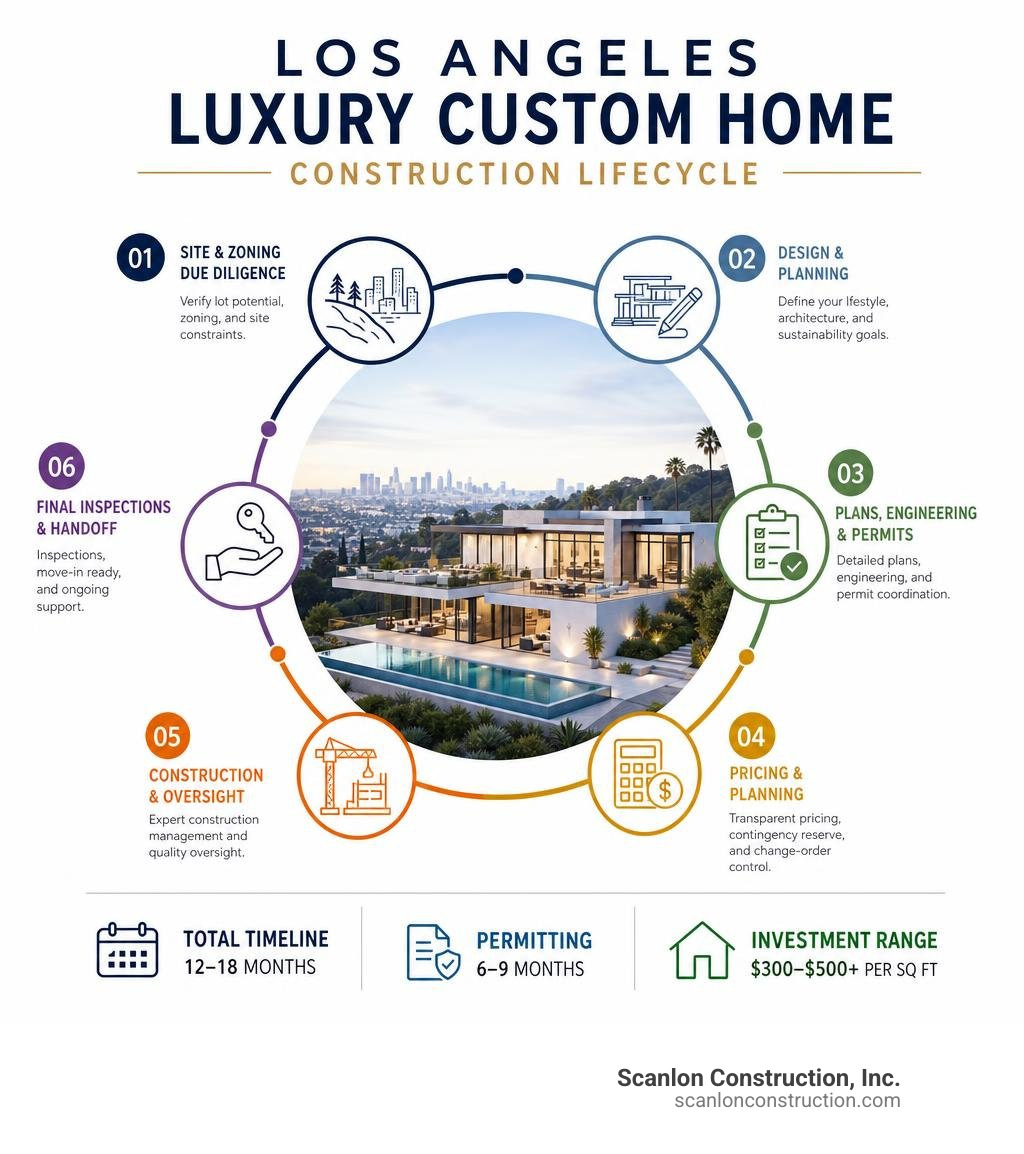 Los Angeles luxury custom home construction lifecycle infographic Los Angeles luxury custom home construction lifecycle infographic
