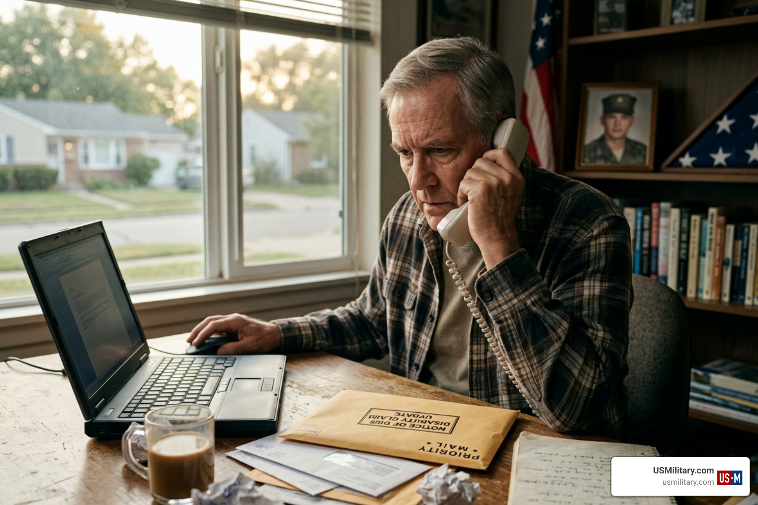 American veteran reviewing benefits online