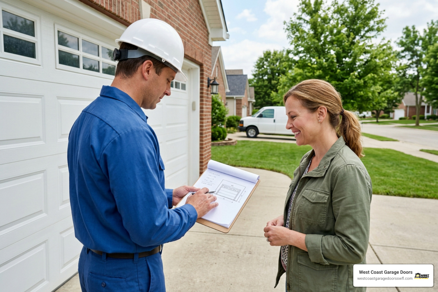 Professional service technician presenting a transparent written quote Professional service technician presenting a transparent written quote