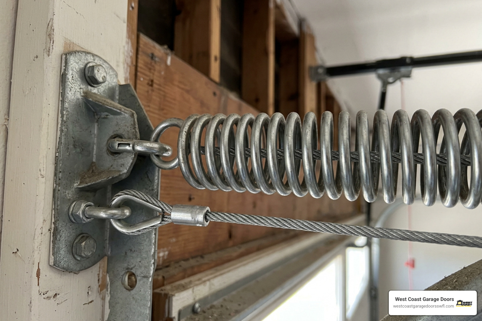 safety containment cable threaded through the center of an extension spring safety containment cable threaded through the center of an extension spring
