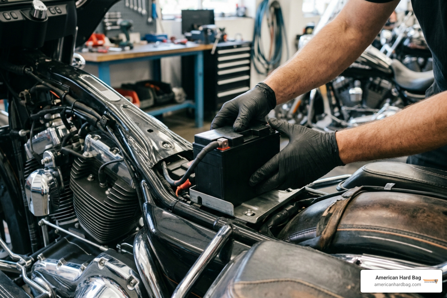 Harley Touring bagger battery installation