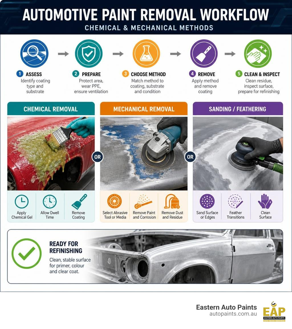 chemical and mechanical automotive paint removal workflow infographic chemical and mechanical automotive paint removal workflow infographic
