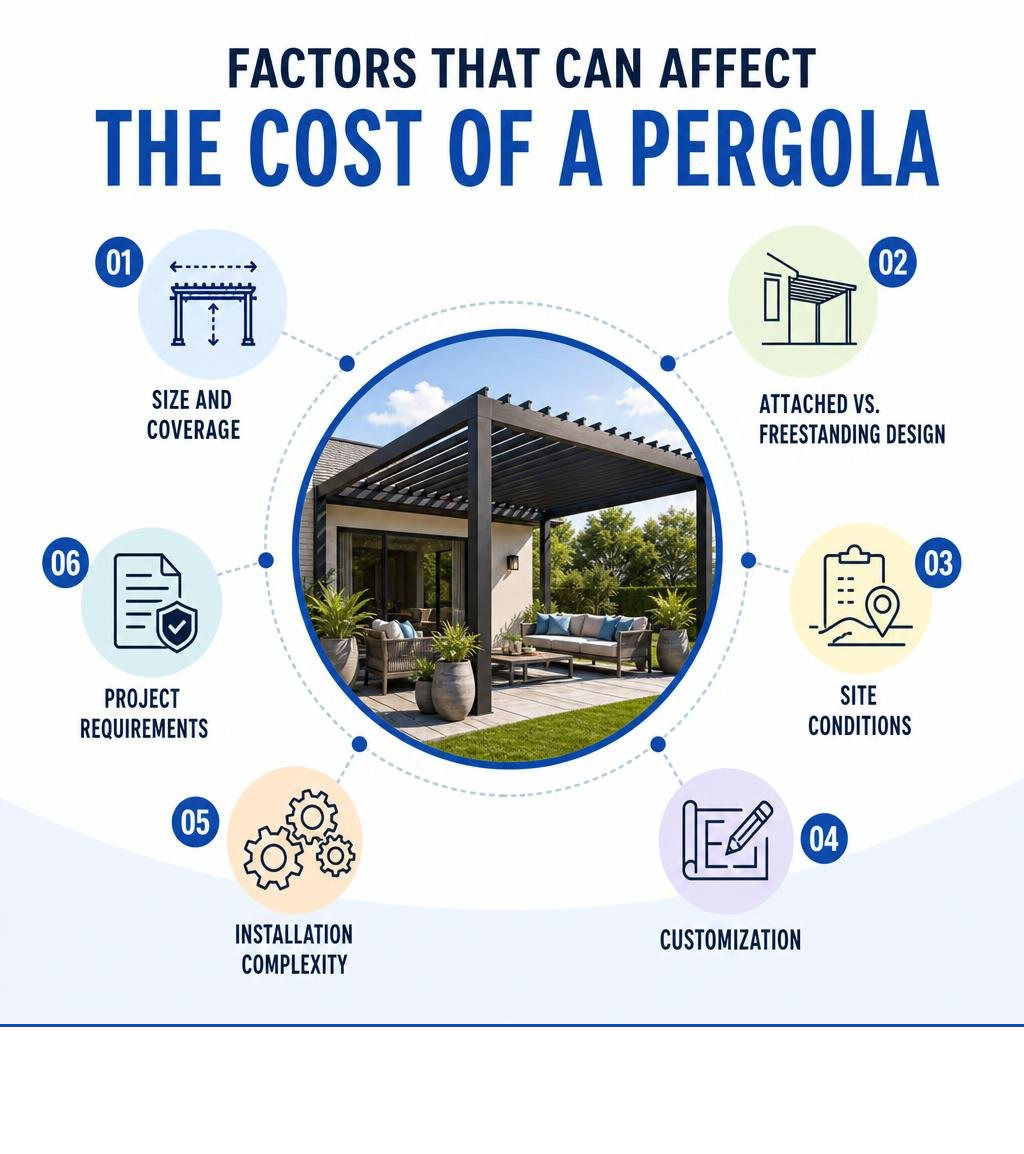 Pergola cost and installation factors Factors that can affect the cost of a pergola