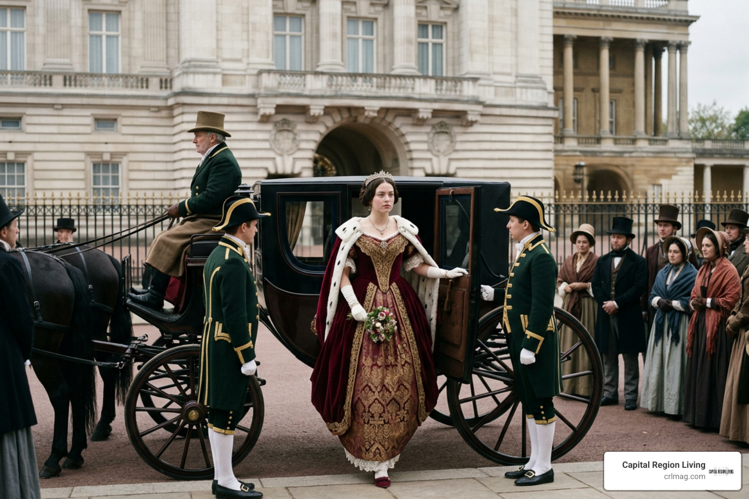Young Victoria arriving at Buckingham Palace as the new monarch Young Victoria arriving at Buckingham Palace as the new monarch