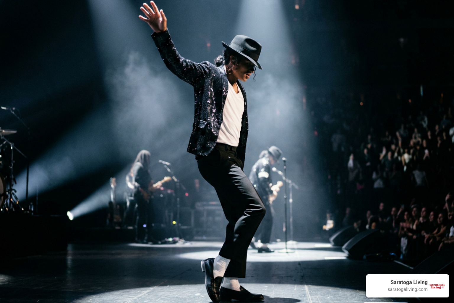 Jaafar Jackson performing iconic dance choreography as Michael Jackson