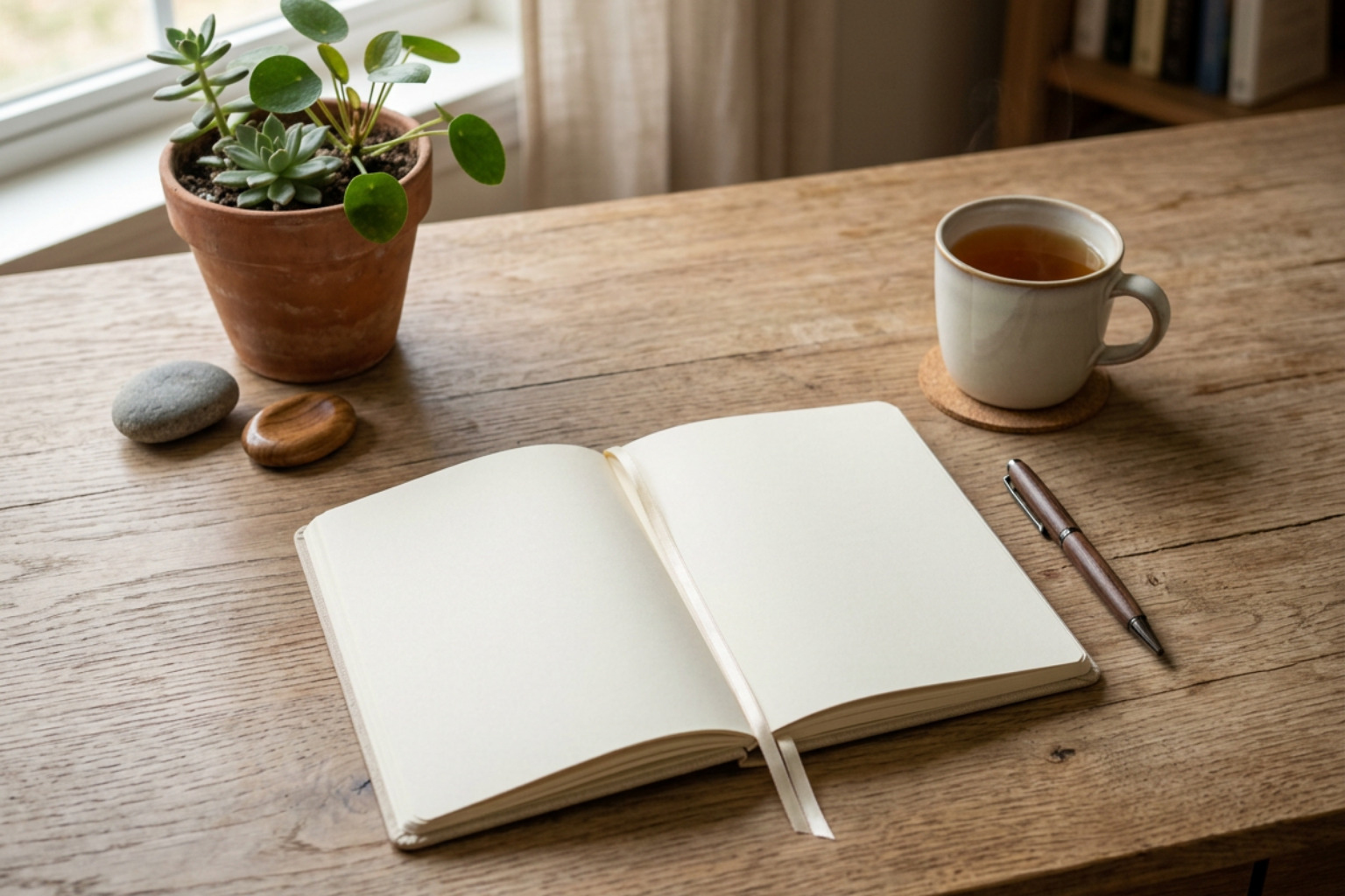 journal and grounding elements on a desk journal and grounding elements on a desk