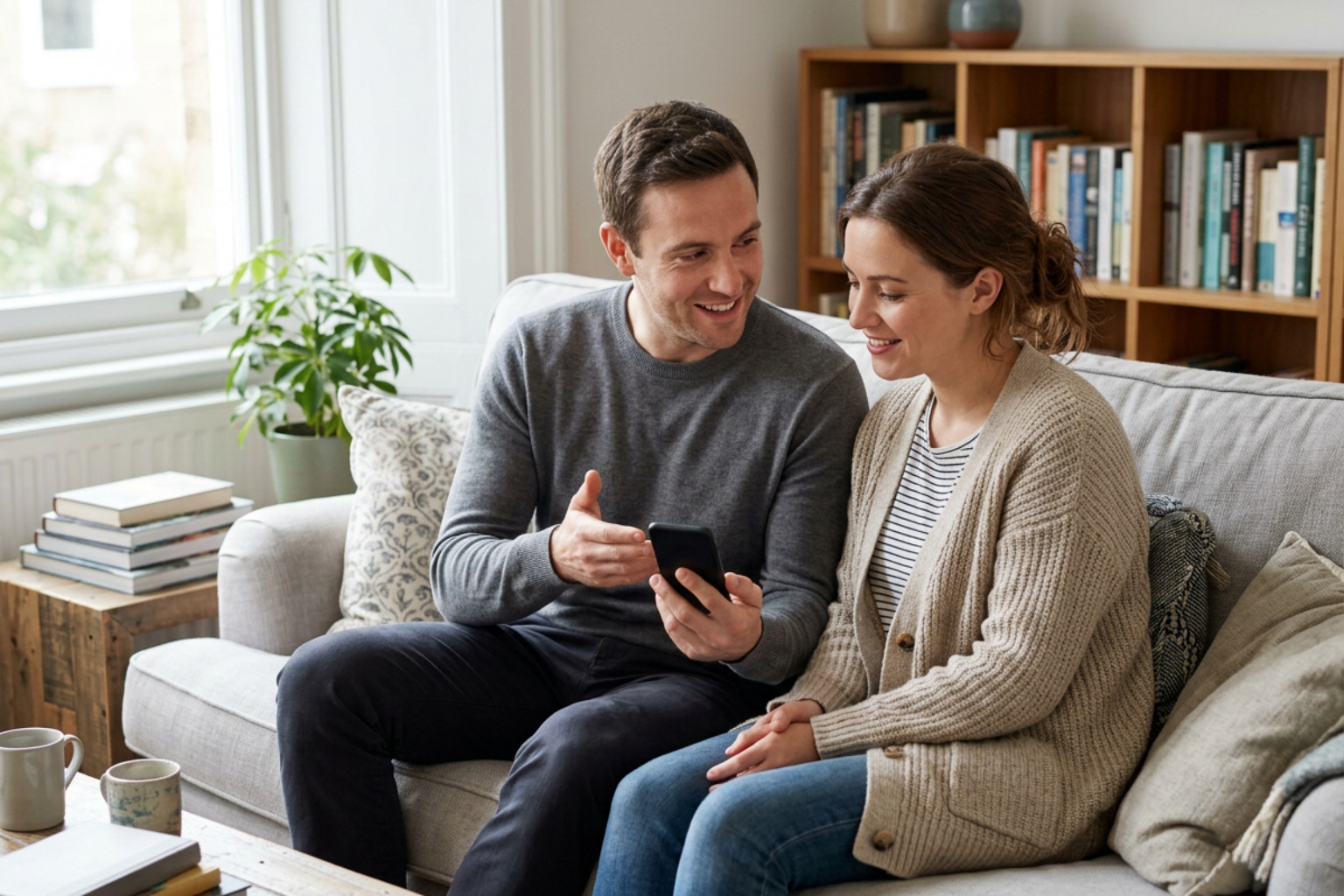 Partner openly sharing a phone screen to demonstrate transparency