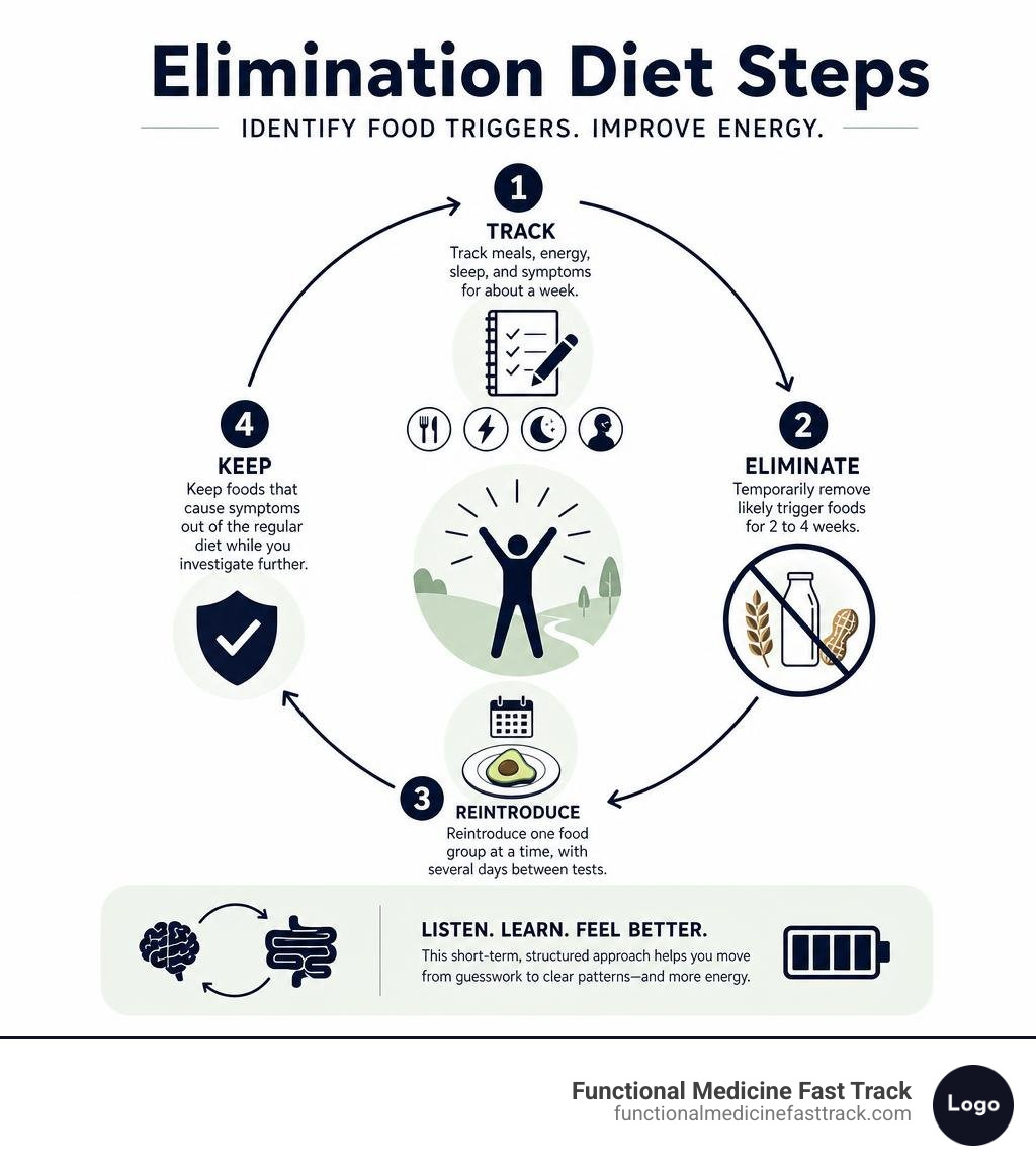 infographic showing elimination diet steps for identifying food triggers and improving energy infographic infographic showing elimination diet steps for identifying food triggers and improving energy infographic