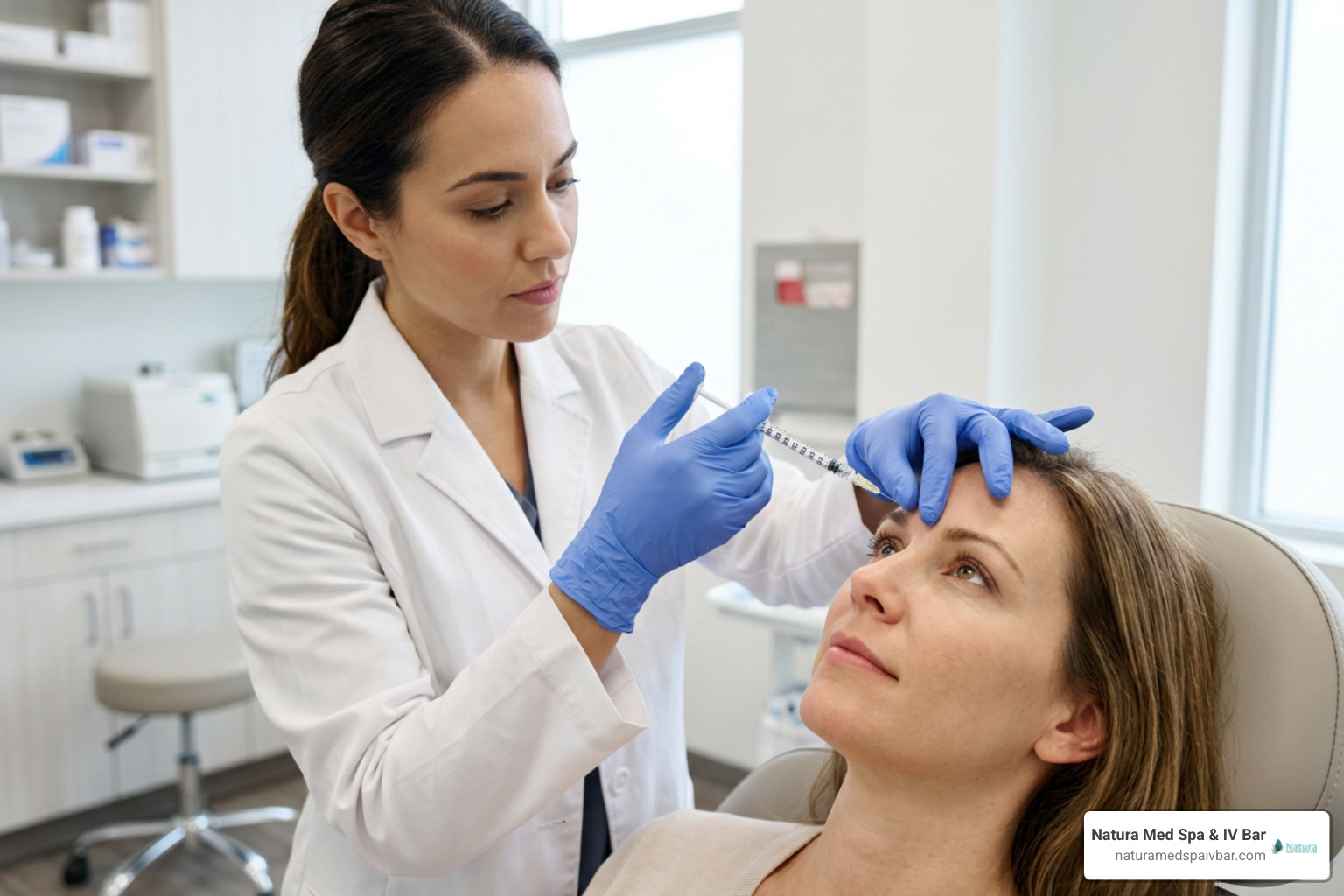 Medical injector preparing Botox injection in a sterile environment Medical injector preparing Botox injection in a sterile environment