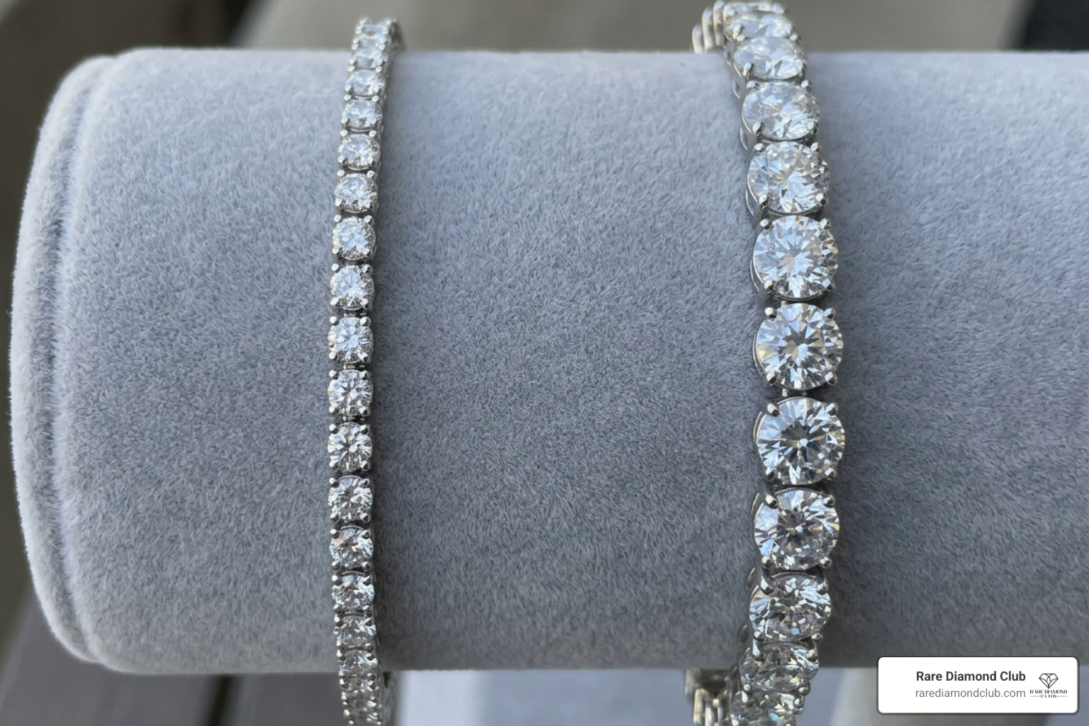 comparison of delicate 2mm tennis bracelet stones to bold statement stones