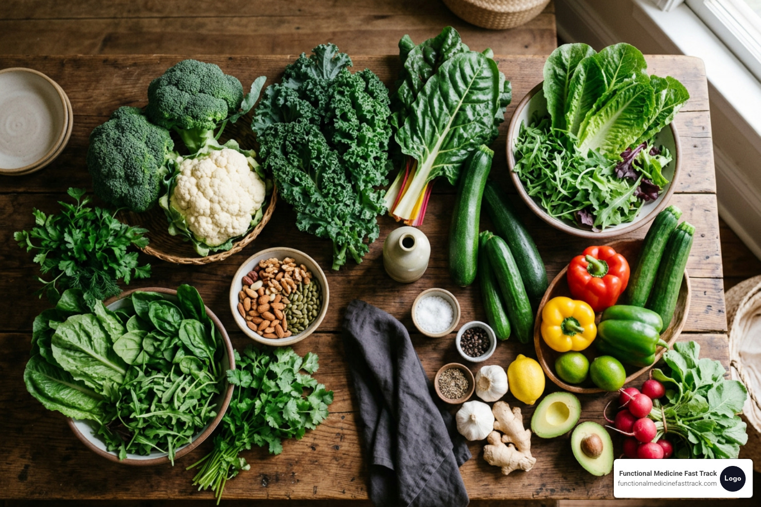 Assortment of allowed colorful vegetables and whole foods