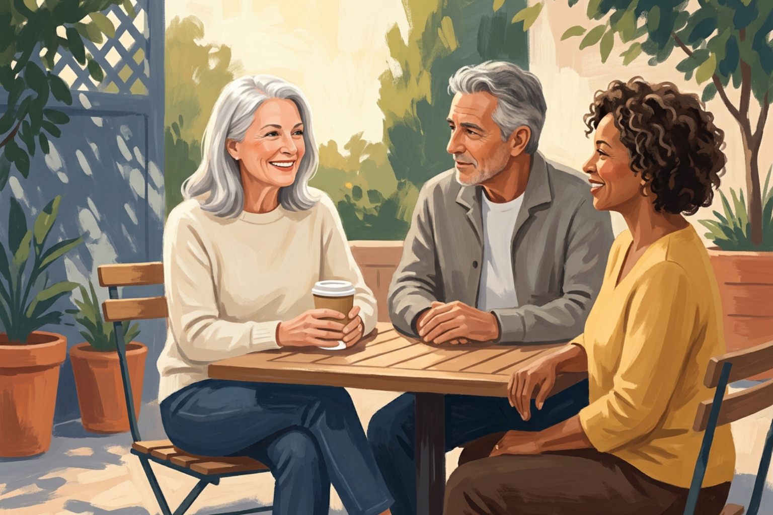 older adults in bright community space