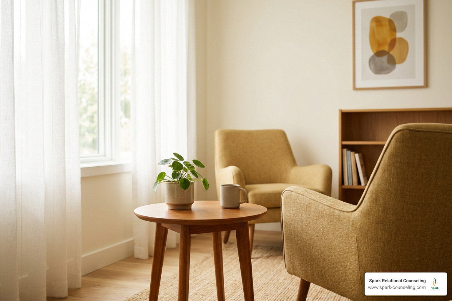warm consultation room with natural light and amber tones warm consultation room with natural light and amber tones