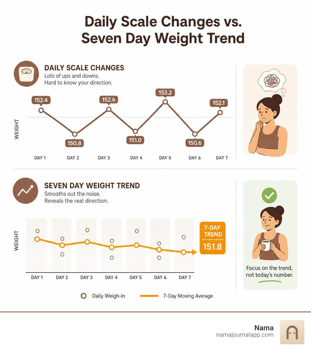 Daily scale changes versus a seven day weight trend infographic Daily scale changes versus a seven day weight trend infographic