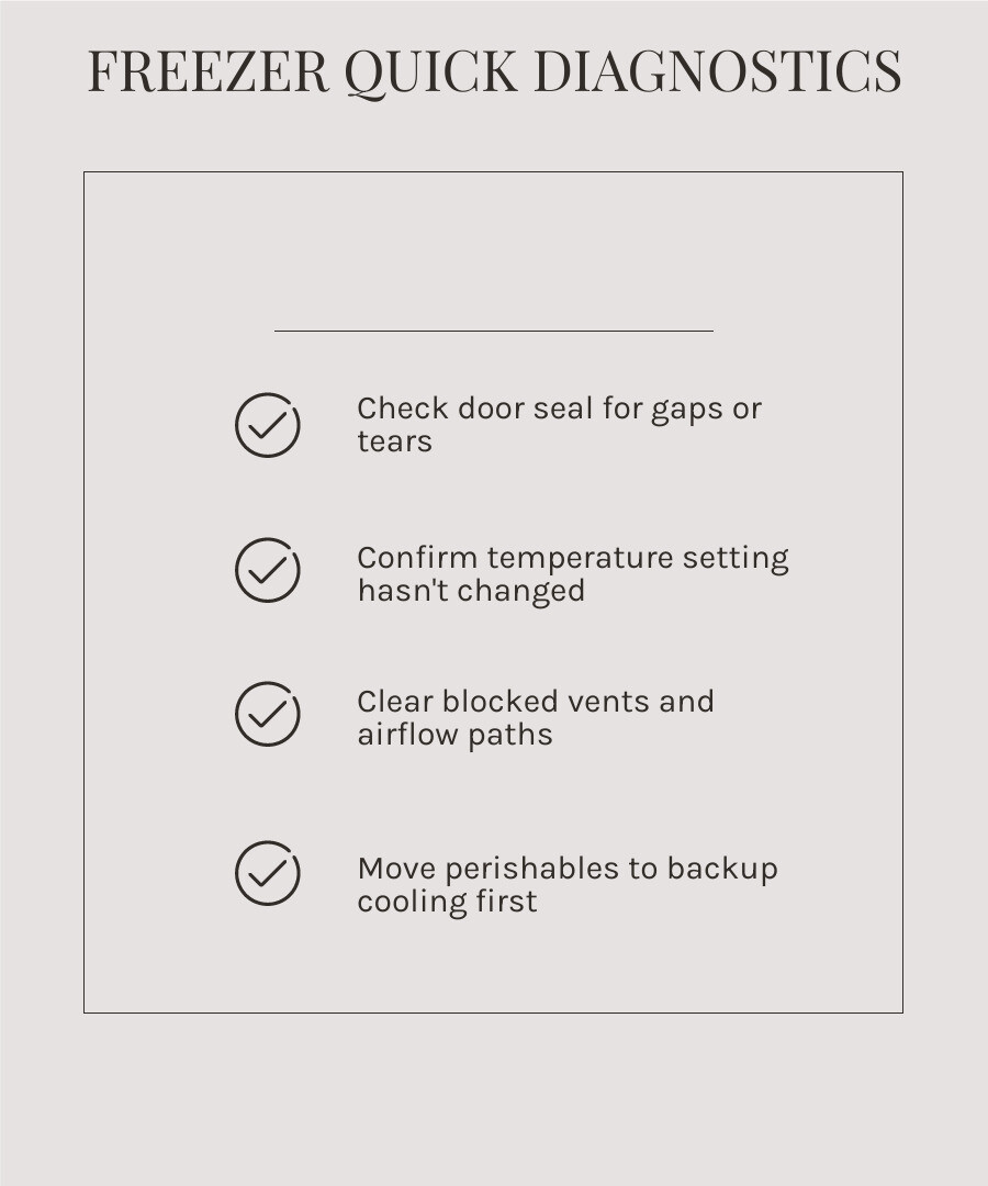Freezer and ice maker diagnostic steps infographic