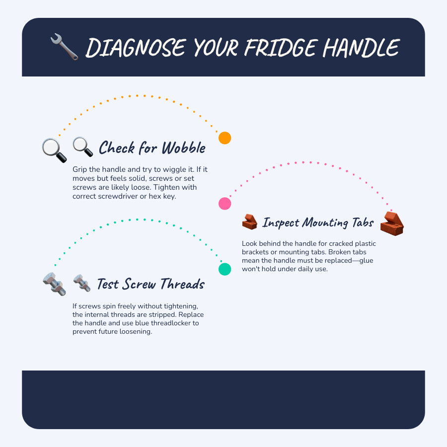 Loose versus broken refrigerator handle repair checklist infographic