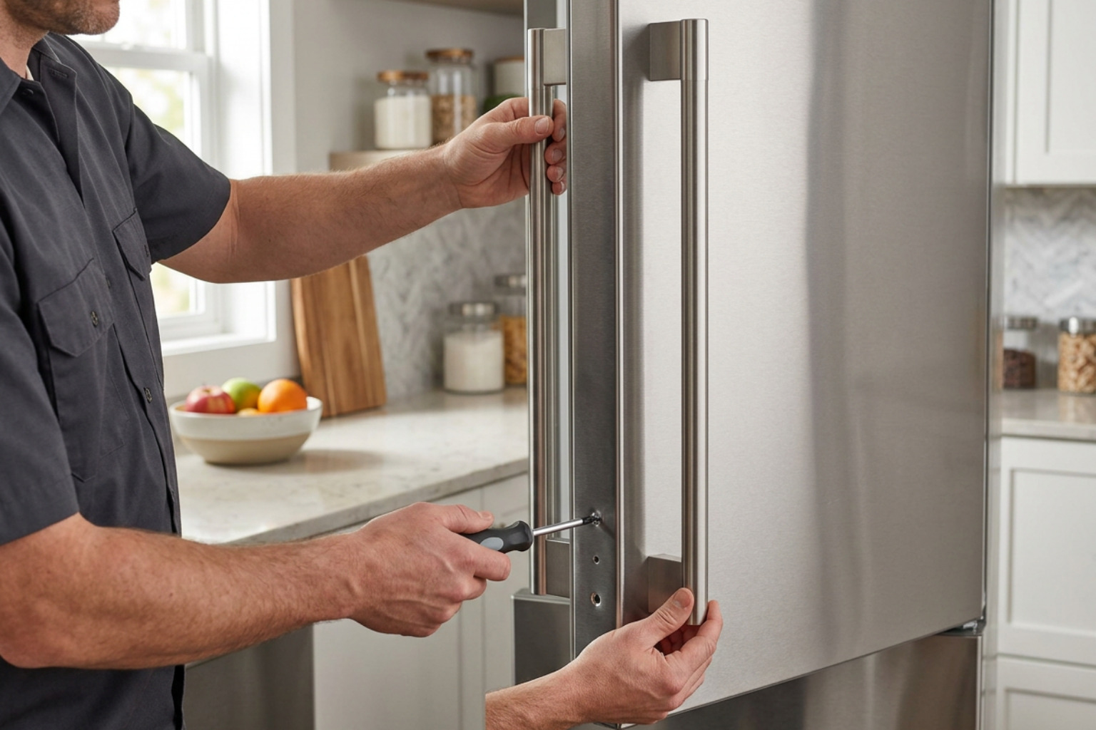 Installing a replacement refrigerator door handle