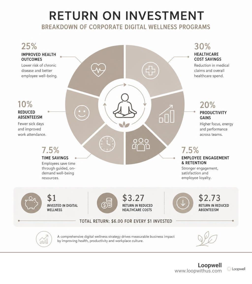 Return on investment breakdown of corporate digital wellness programs infographic Return on investment breakdown of corporate digital wellness programs infographic