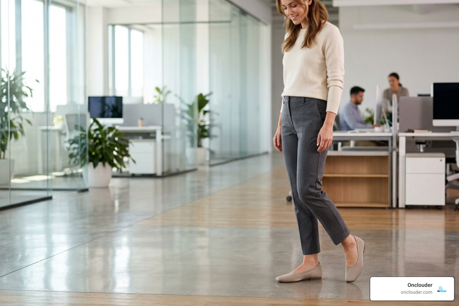 VIVAIA Mabel square toe flat featuring dual arch support and breathable knit VIVAIA Mabel square toe flat featuring dual arch support and breathable knit