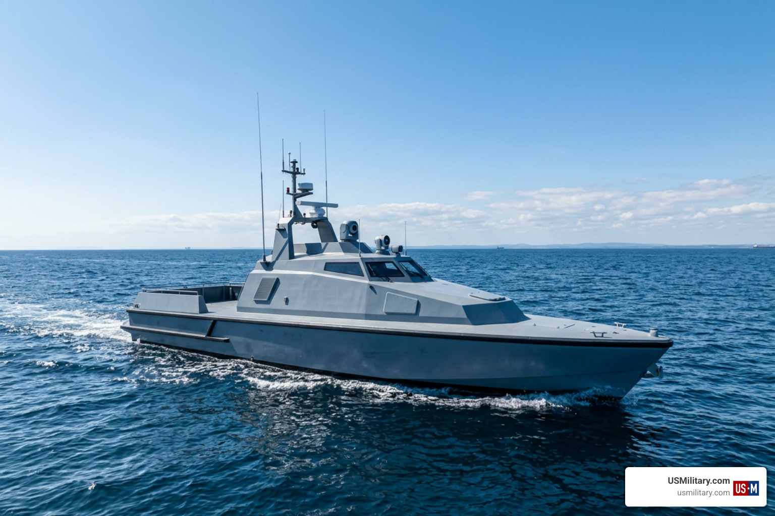 Saronic Corsair autonomous surface vessel operating in open water Saronic Corsair autonomous surface vessel operating in open water