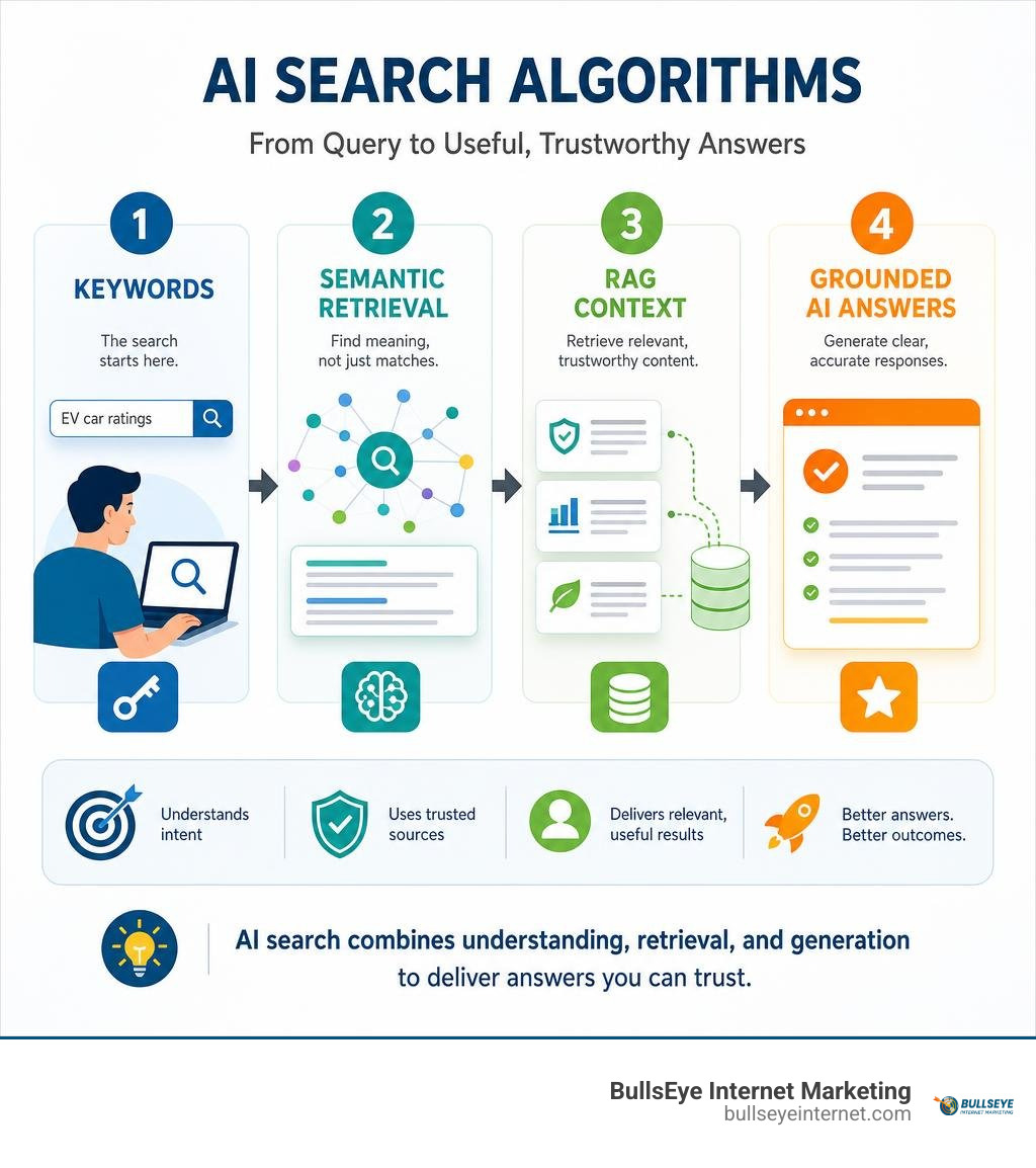 Infographic showing keywords, semantic retrieval, RAG context, and grounded AI answers infographic Infographic showing keywords, semantic retrieval, RAG context, and grounded AI answers infographic