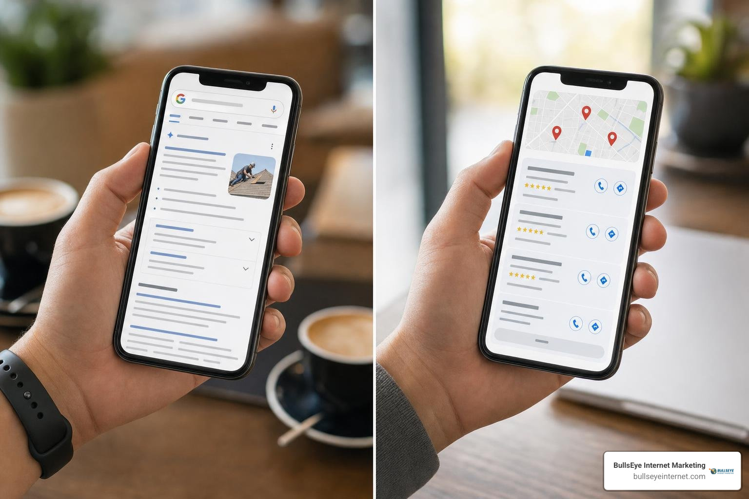 Generative AI search overview compared against local business pack Generative AI search overview compared against local business pack
