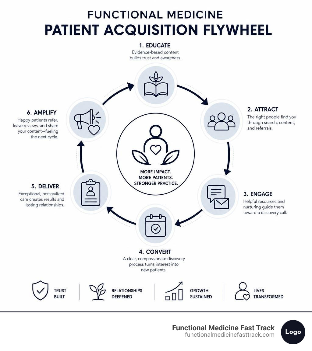 Functional medicine patient acquisition flywheel infographic