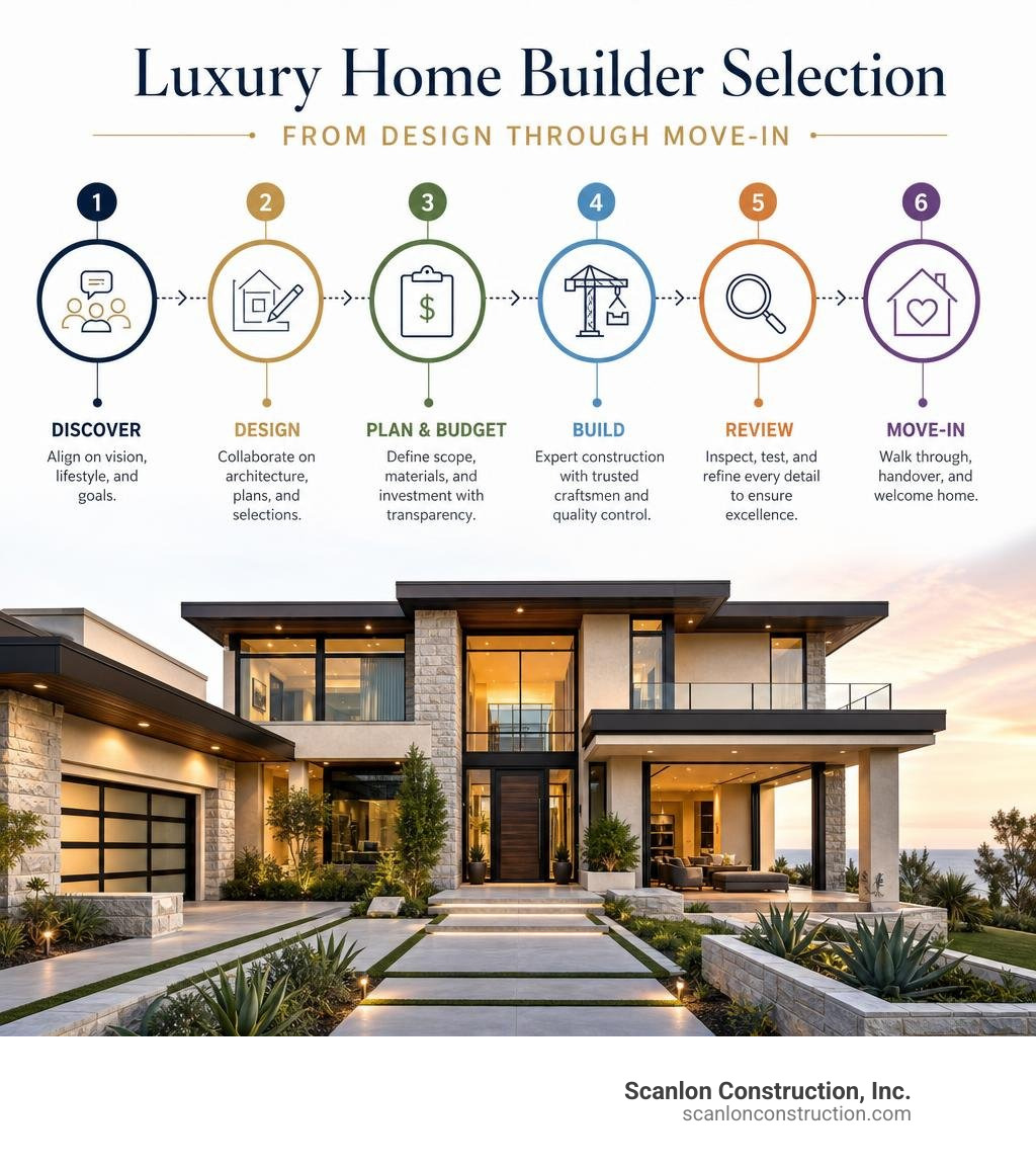 Infographic of luxury home builder selection from design through move-in infographic Infographic of luxury home builder selection from design through move-in infographic