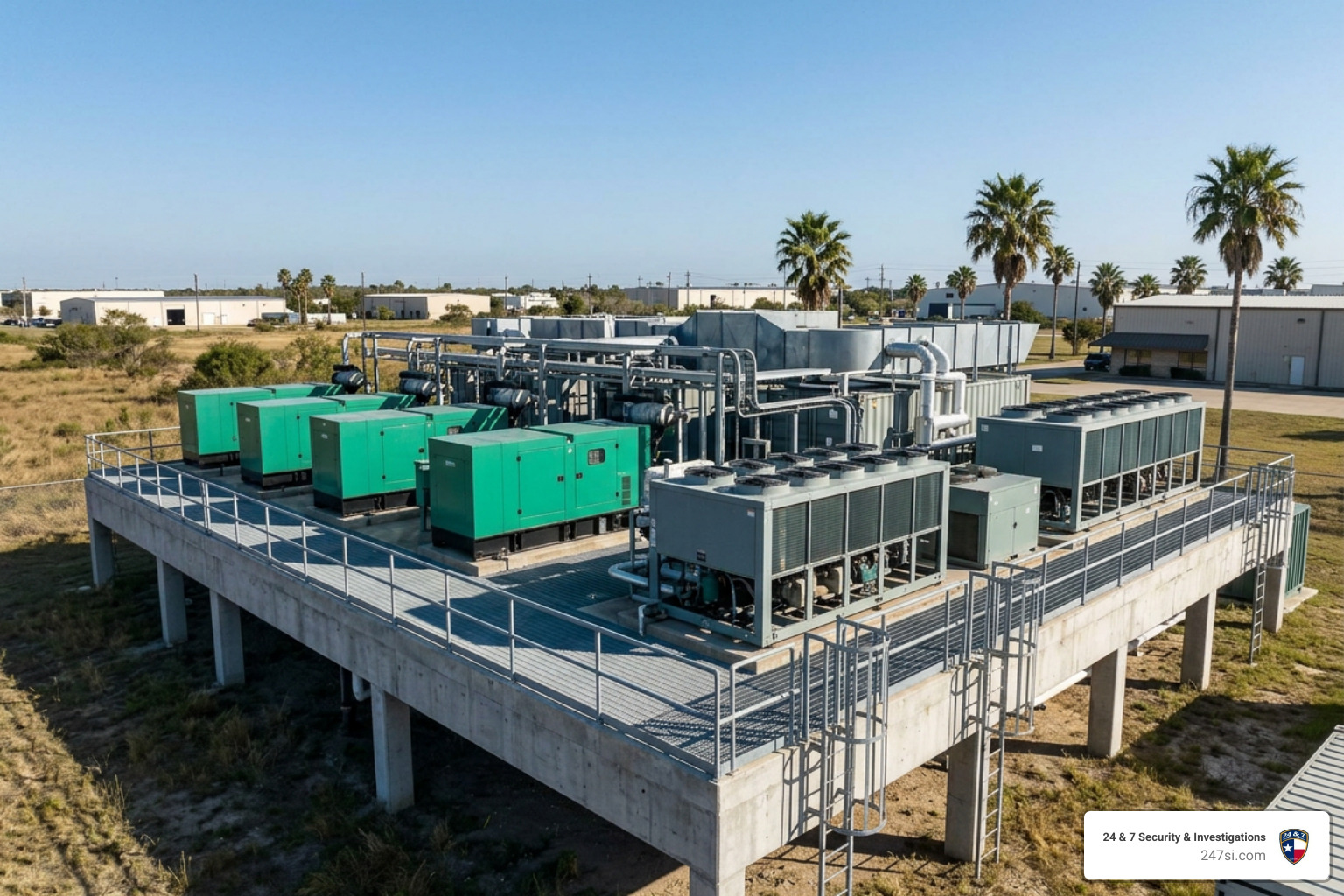 Elevated data center backup power generators and HVAC cooling infrastructure