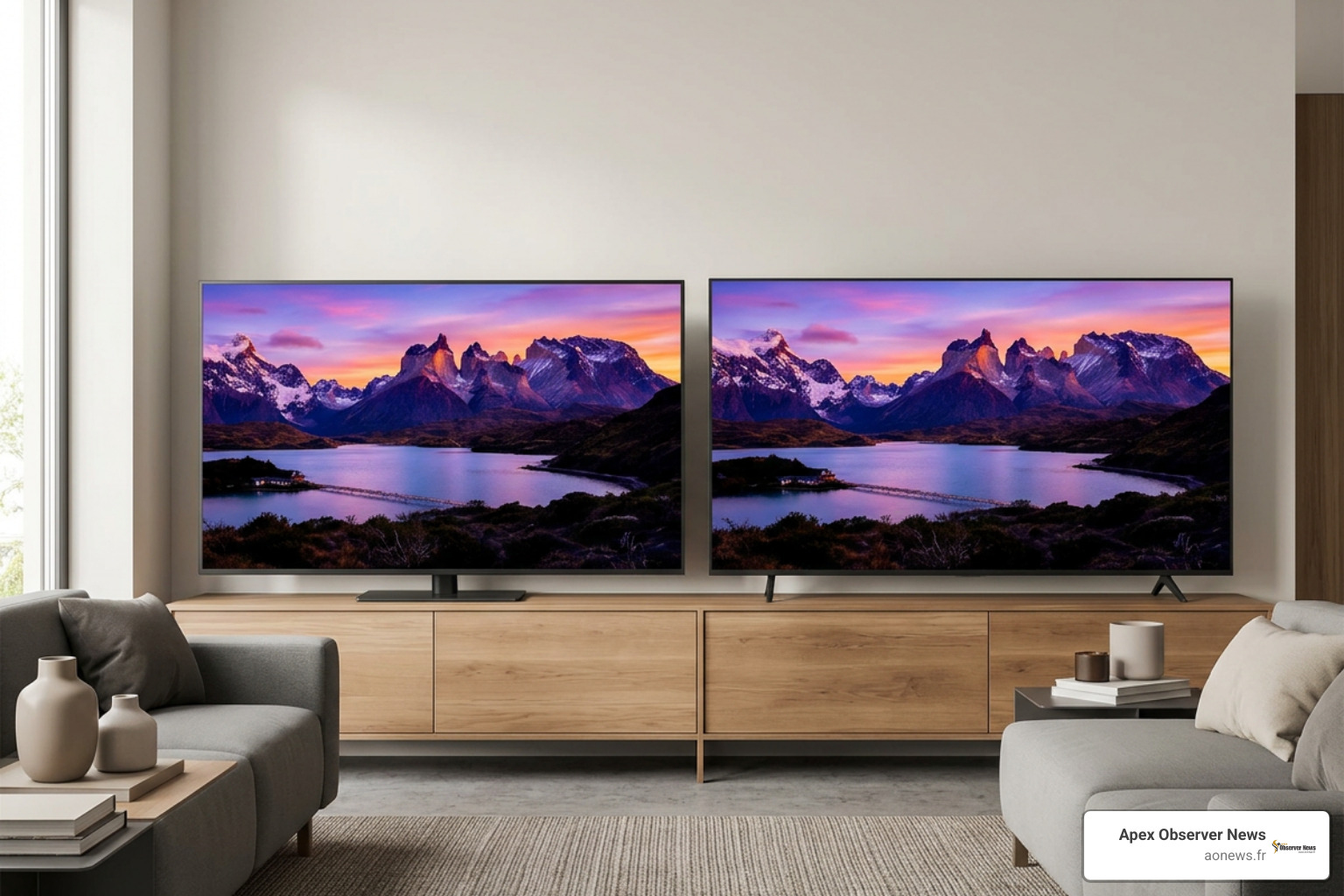 Side by side comparison between Mini LED and standard QLED panels