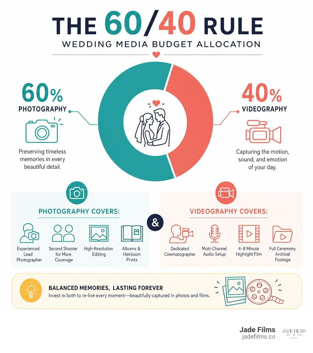 Infographic breaking down the 60 40 wedding media budget allocation rule infographic Infographic breaking down the 60 40 wedding media budget allocation rule infographic