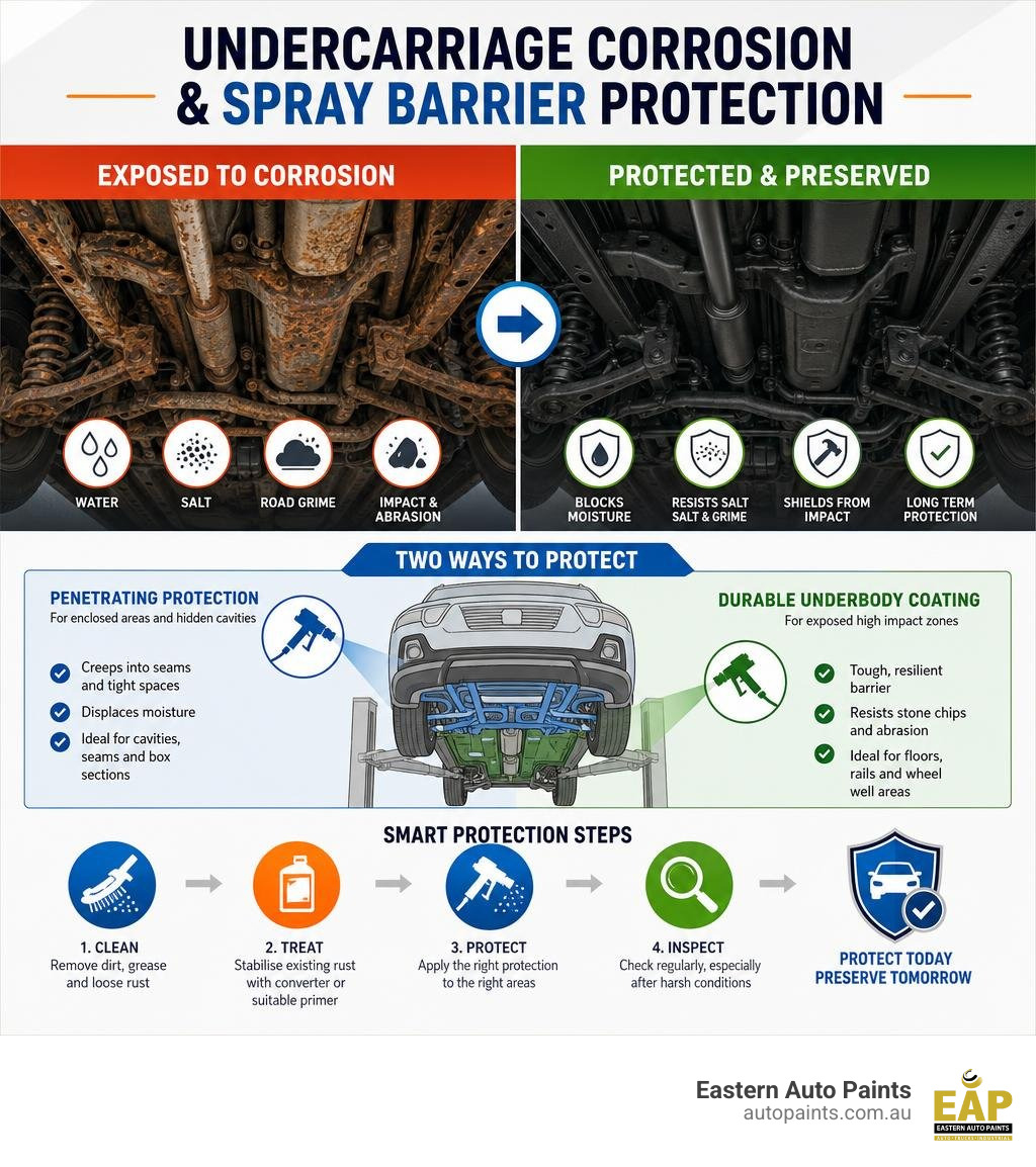 undercarriage corrosion and spray barrier protection infographic