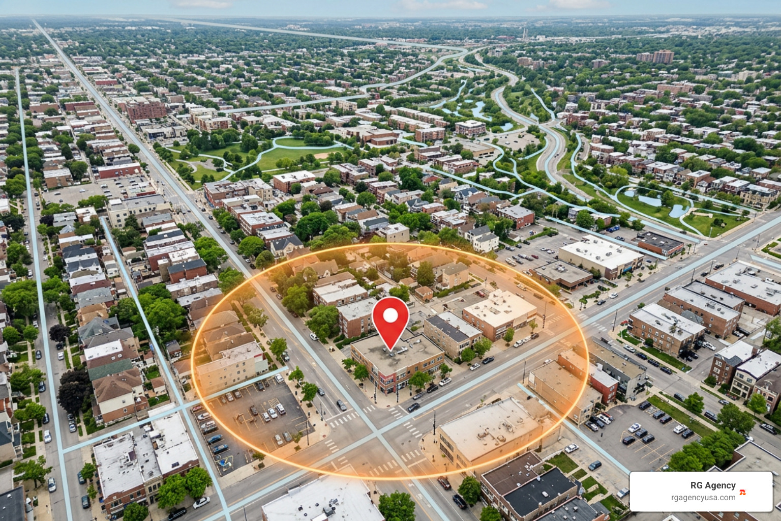 Local SEO geo-grid ranking map showing visibility radius around a dental clinic Local SEO geo-grid ranking map showing visibility radius around a dental clinic