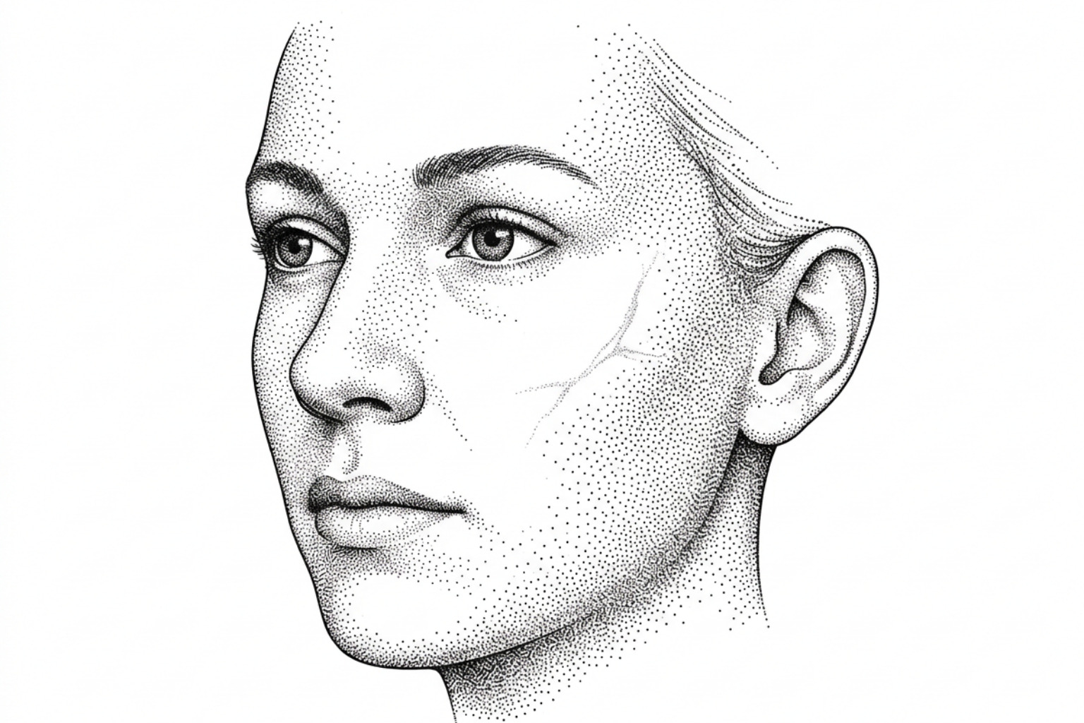 Healed burn scar on the cheek being treated with silicone gel