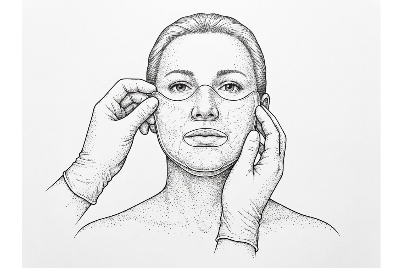 clinician fitting a transparent facial compression orthosis