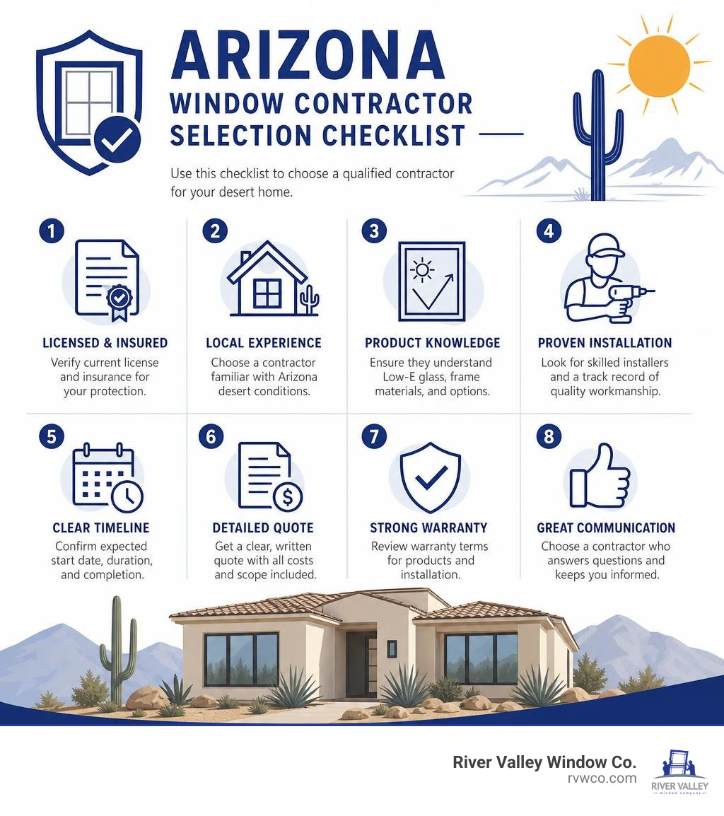 Arizona window contractor selection checklist infographic Arizona window contractor selection checklist infographic