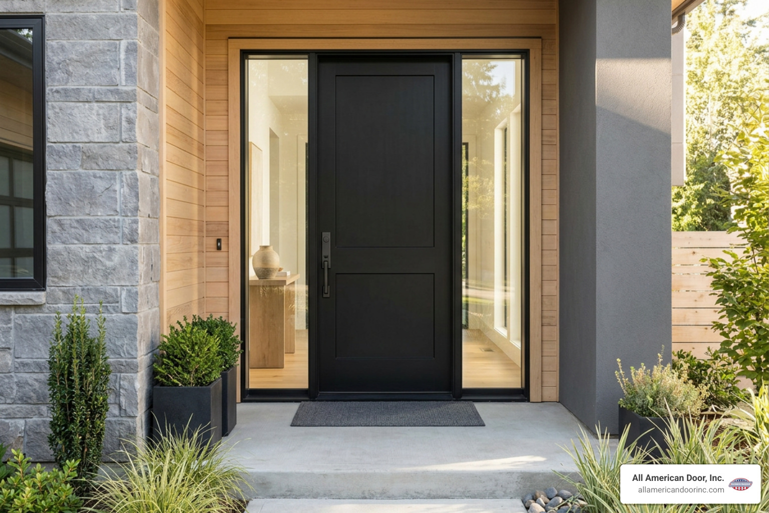 modern black entrance door with full-lite clear sidelights modern black entrance door with full-lite clear sidelights